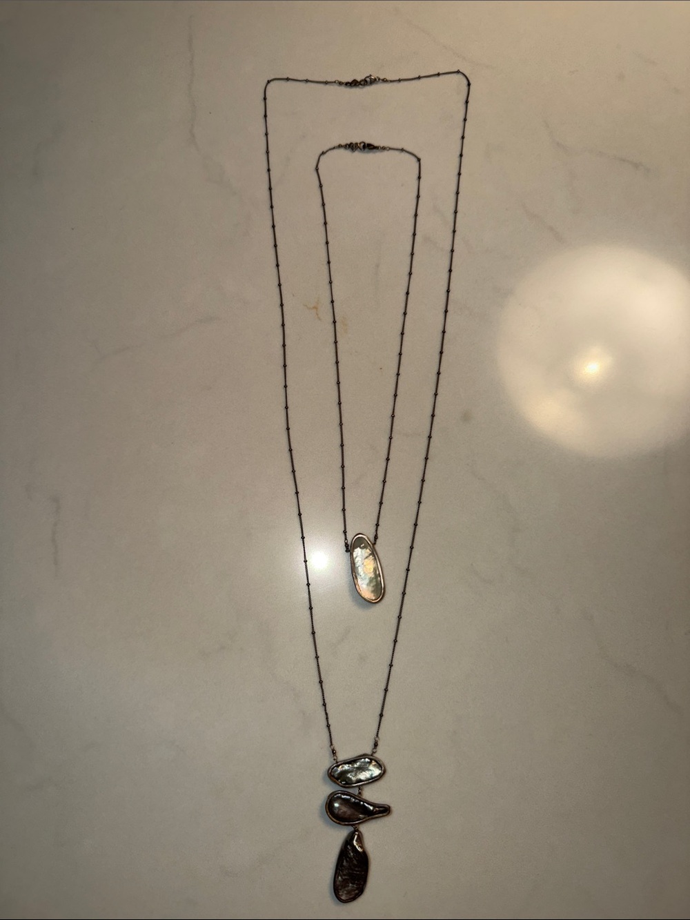 Silver-Tone Multi-Stone Pendant Layered Necklace - Gray Iridescent